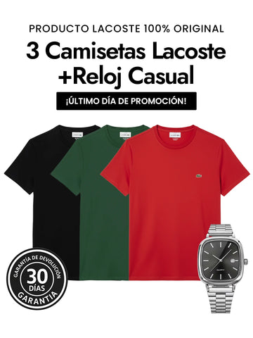 Pack de 3 Camisetas Lacoste Lounge + Reloj Casual